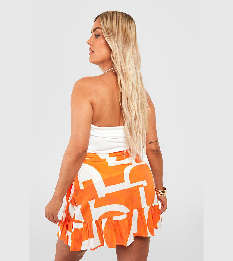 Orange wrap mini skirt best sale