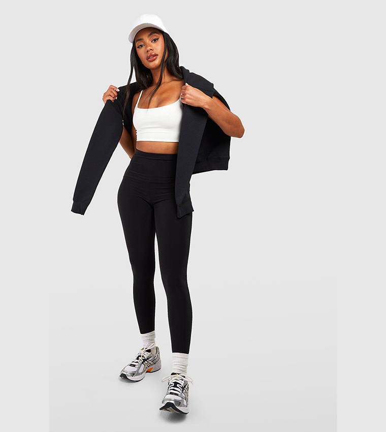 Buy Boohoo Double Layer High Waisted Sculpt Leggings In Black