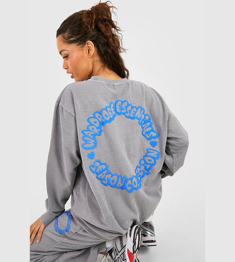 Buy Boohoo Overdyed Wardrobe Essentials Slogan Sweatshirt