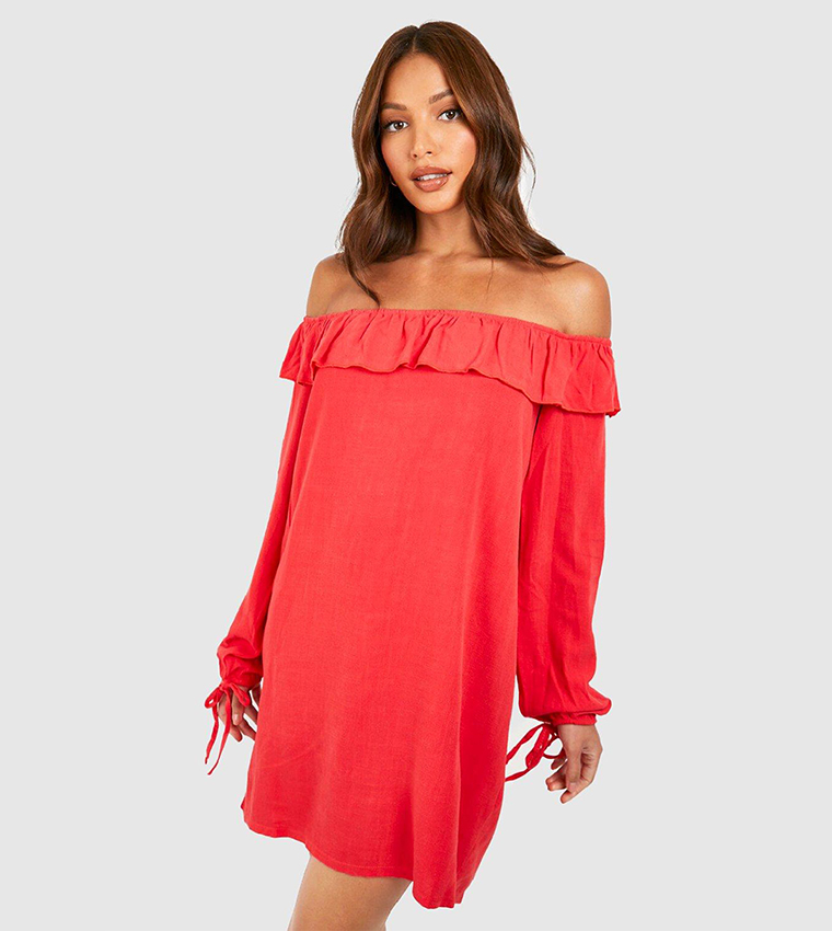 Oasis coral bardot dress top