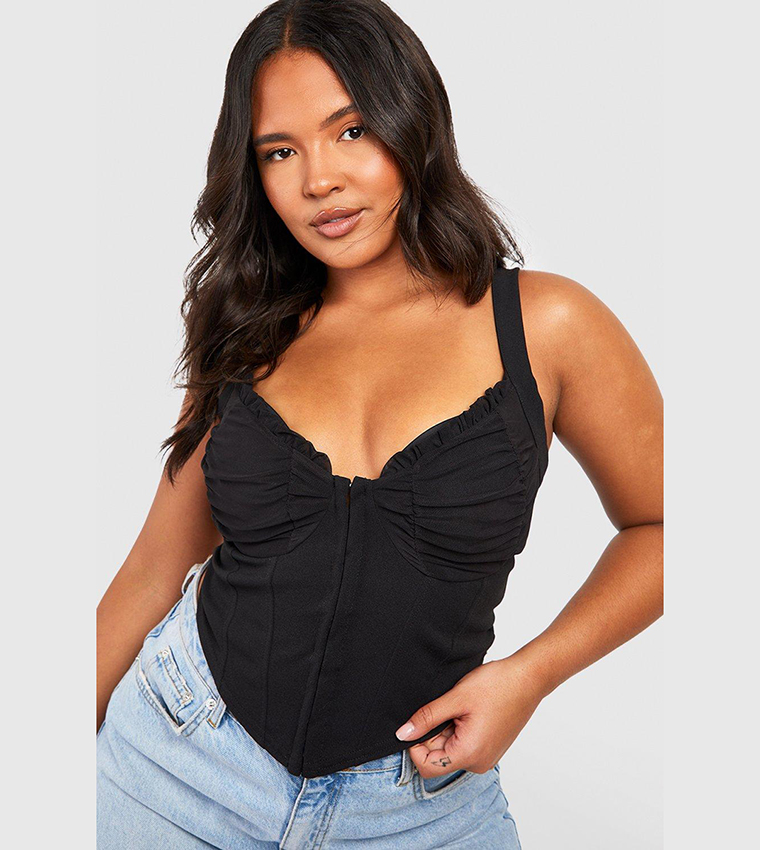 Buy Boohoo Hook And Eye Rushed Cup Corset Top In Black