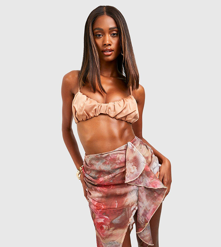 Chiffon Ruffle Floral Asymmetric Skirt