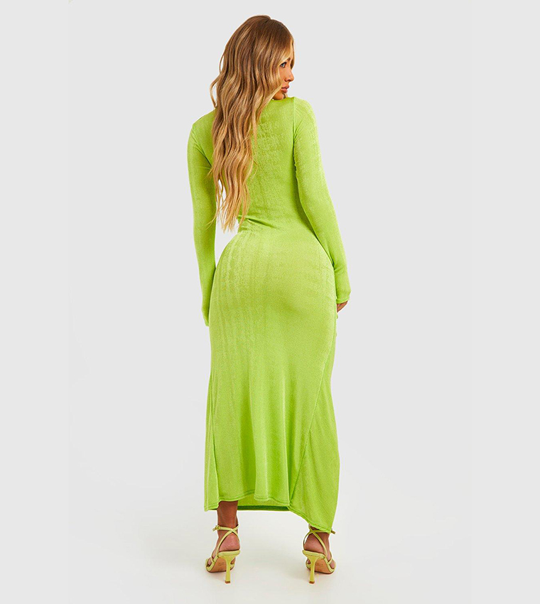 green emerald velvet dress Airflow Cowl Maxi Dress in Lime main image 1