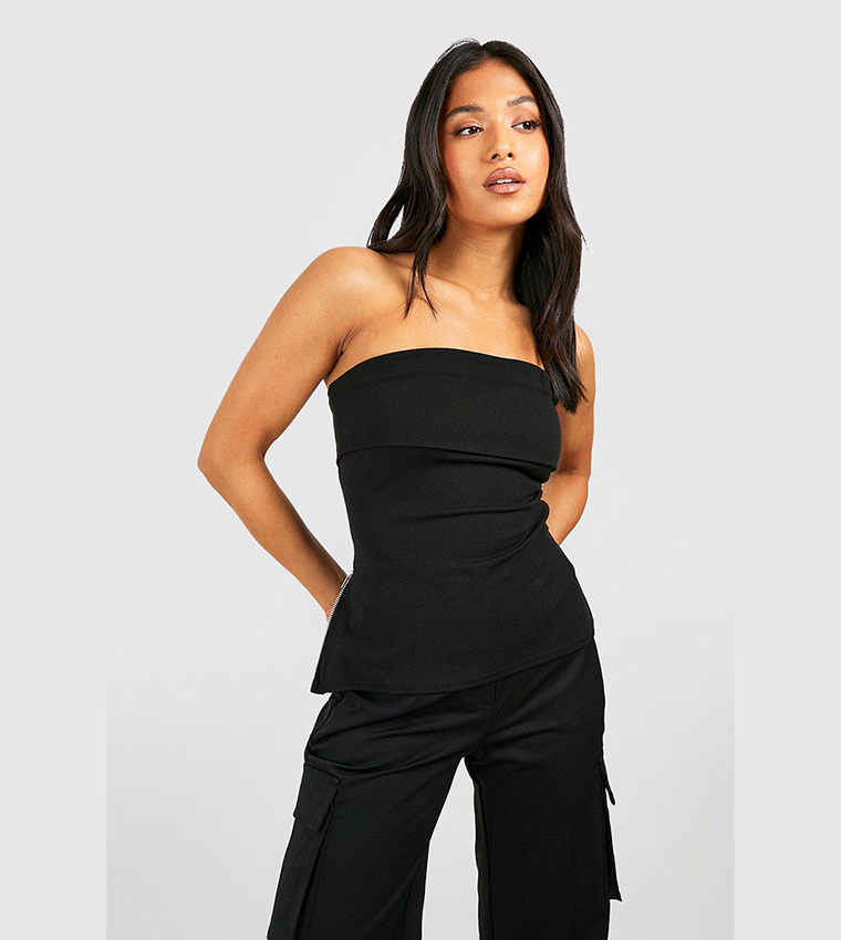 Buy Boohoo Side Zip Bandeau Top In Black 6thStreet UAE