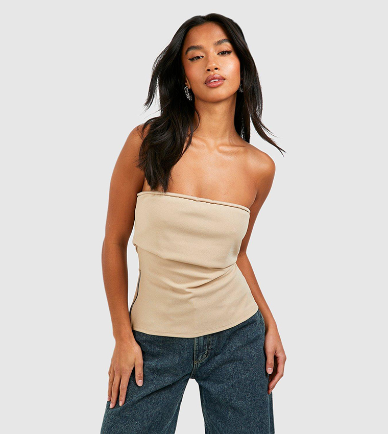 Buy Boohoo Petite Side Zip Bandeau Top In STONE 6thStreet UAE