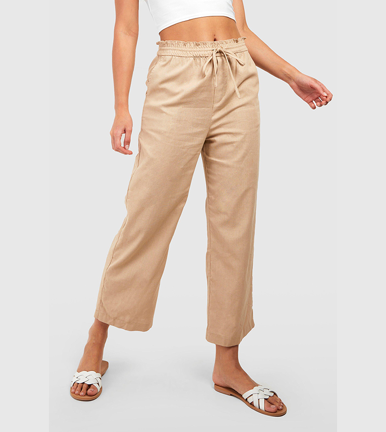 Buy Boohoo Tall High Waisted Linen Look Wide Leg Culottes In STONE