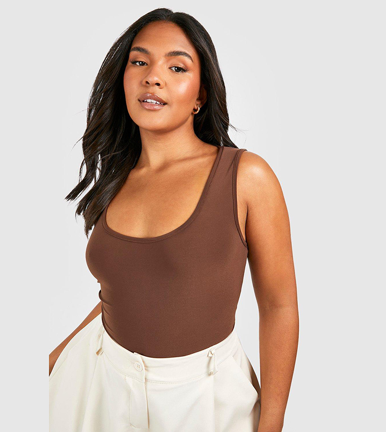 Buy Boohoo Wide Strappy Slinky Bodysuit Top In CHOCOLATE