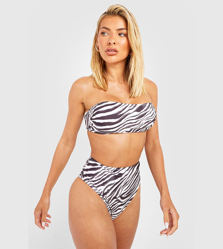 Buy Boohoo Tiger Bandeau High Waist Bikini Set In Cream 6thstreet