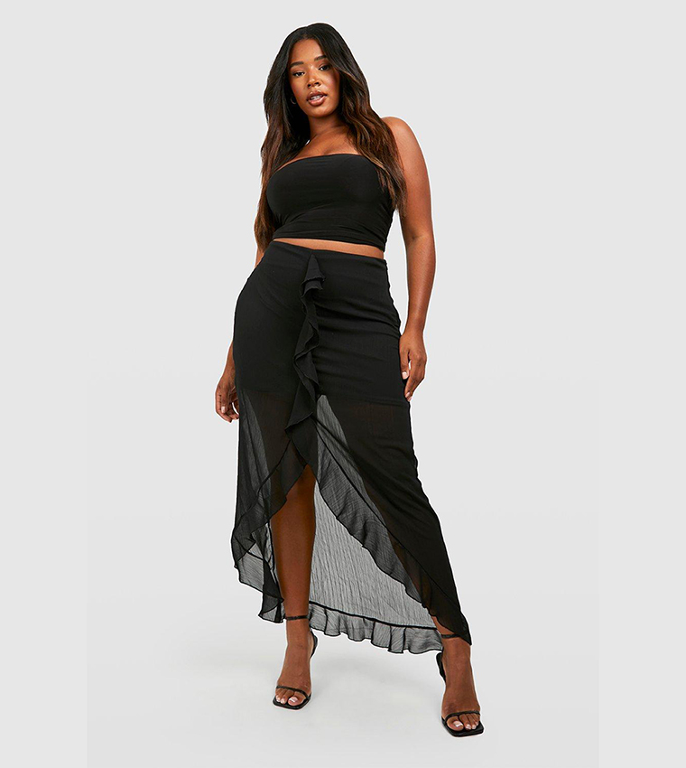 Black ruffle front skirt hotsell