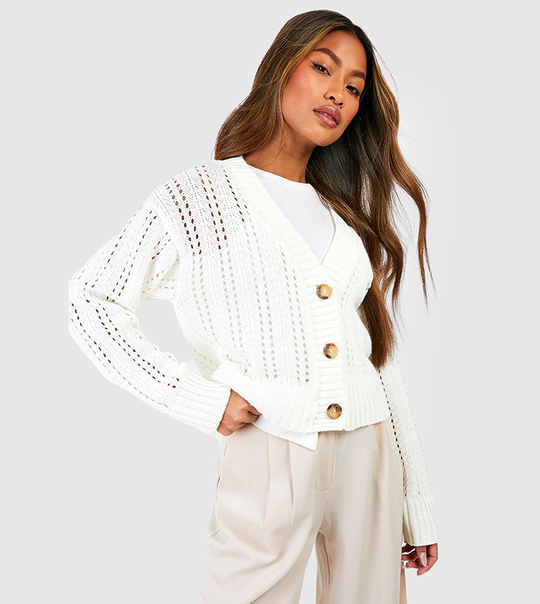 Casual Ivory Belted Cardigan - Cardigans