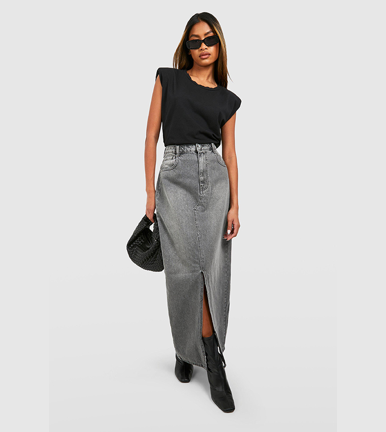 Split Front Denim Maxi Skirt