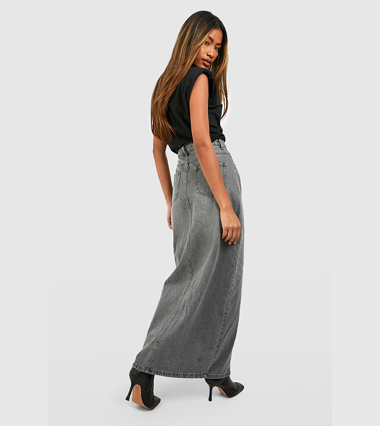 Split Front Denim Maxi Skirt