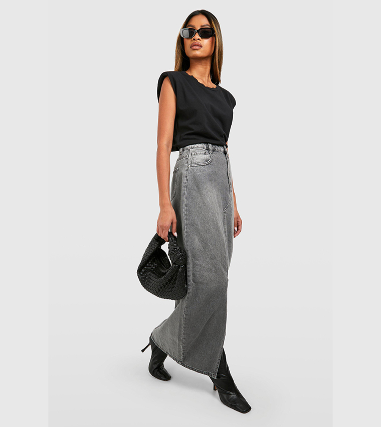 Split Front Denim Maxi Skirt