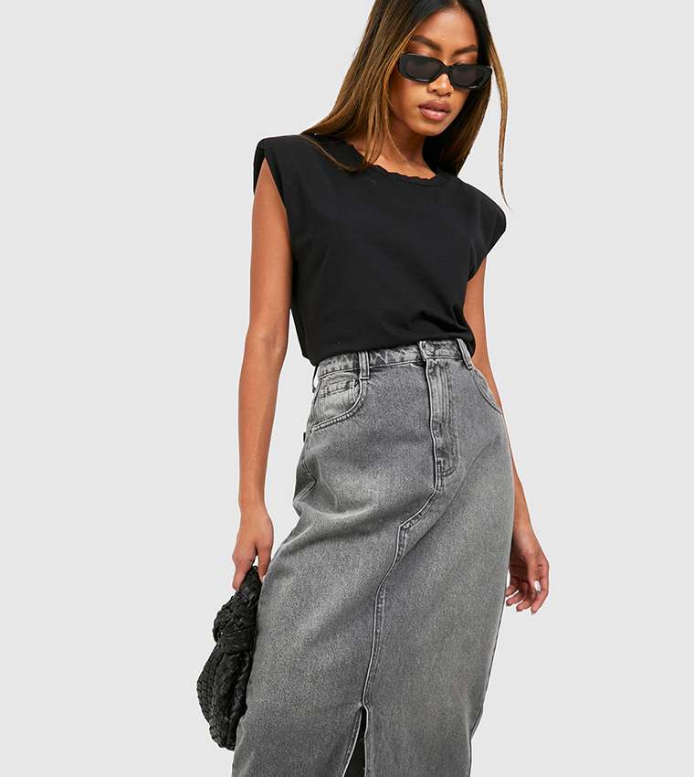 Split Front Denim Maxi Skirt