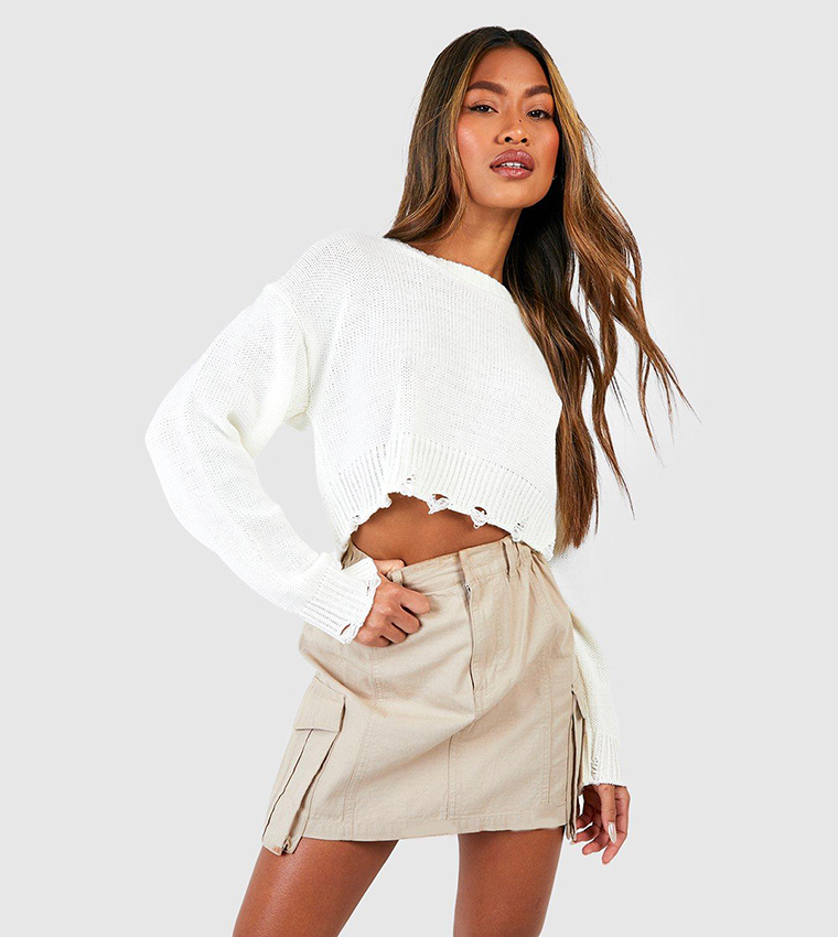 Distressed 2024 cream sweater