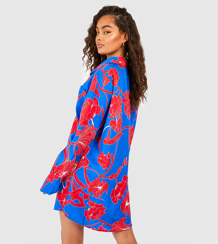 boohoo floral shirt dress Grey Floral Shirt Dress