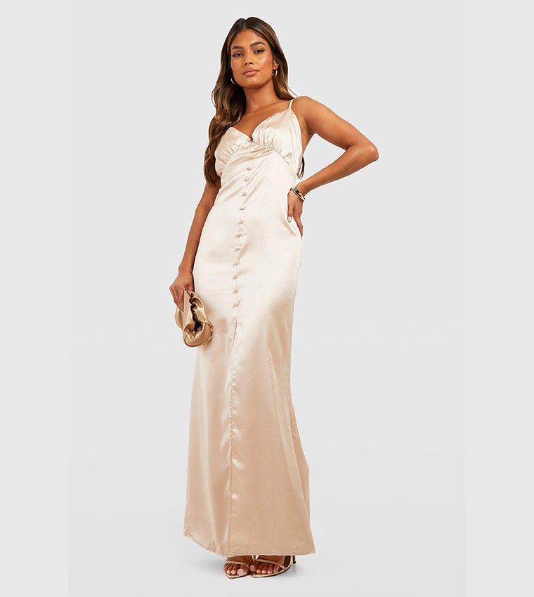 Buy Boohoo Satin Occasion Button Detail Slip Dress In CHAMPAGNE | 6thStreet  Oman