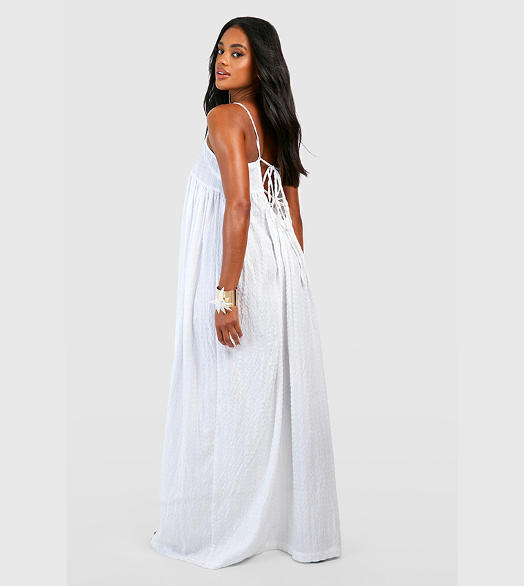 Buy Boohoo Textured Strappy Maxi Dress In Ivory