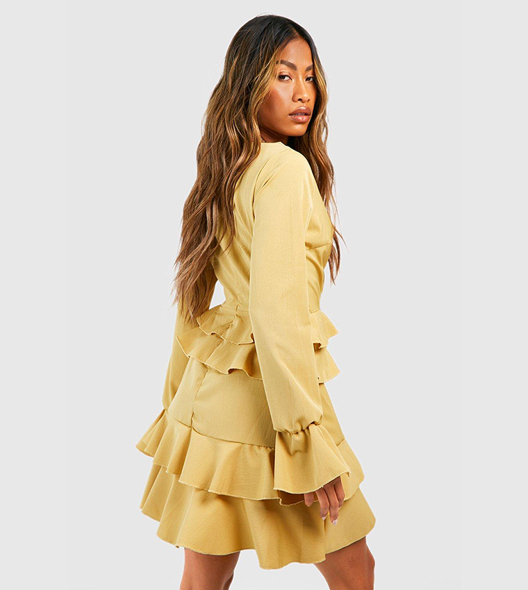 frill skater dress Buy Boohoo Textured Frill Skater Dress In Olive