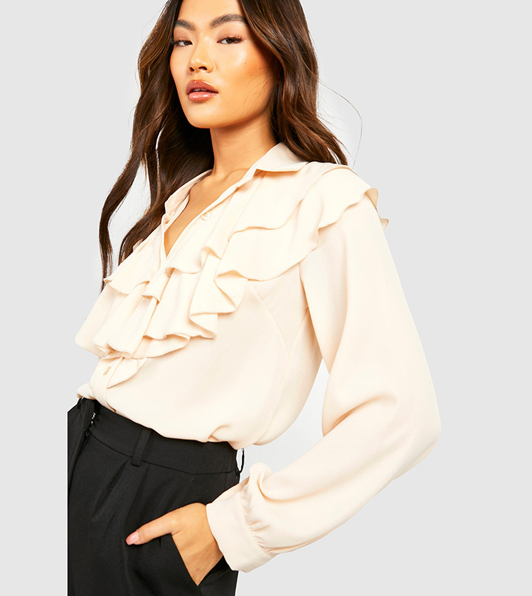 Cream ruffle blouse on sale