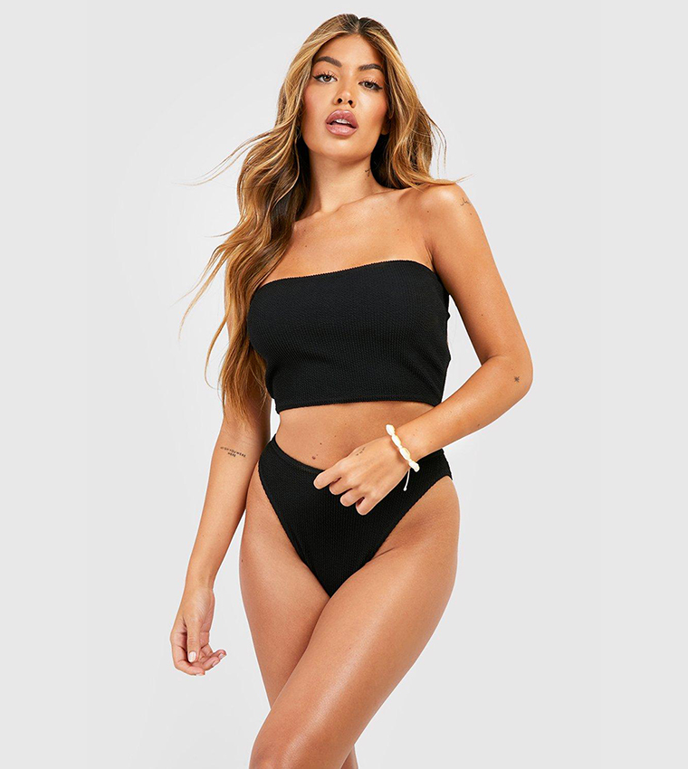 Buy Boohoo Crinkle Fuller Bust Plunge Bikini Top In Black