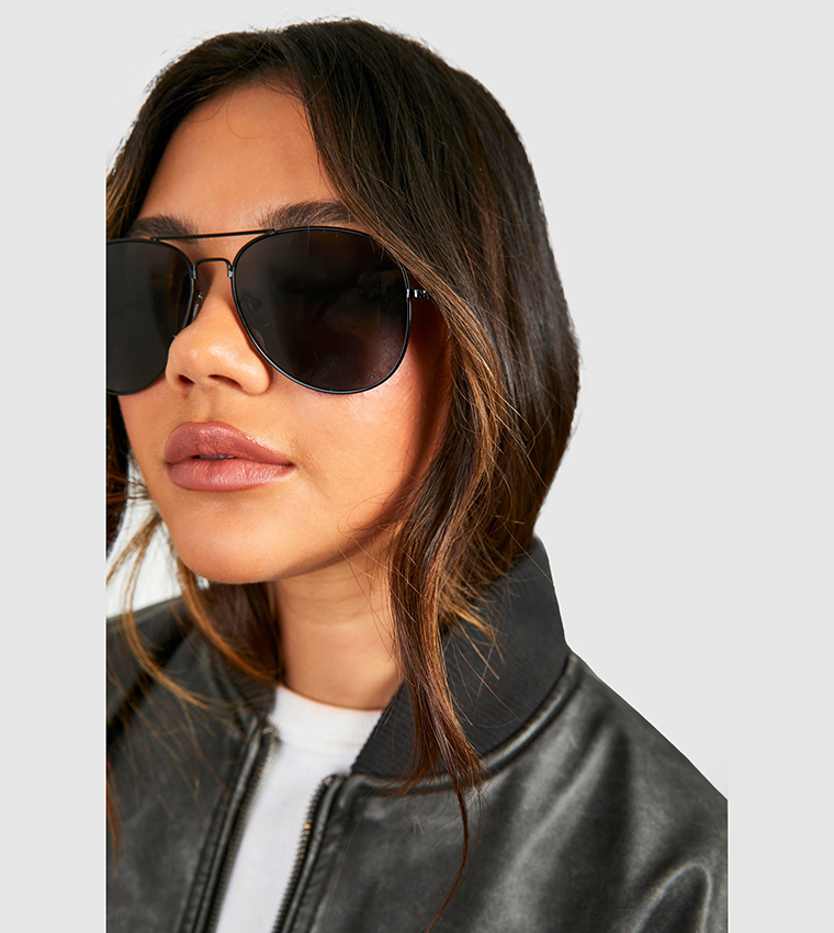 Black Frame Aviator Sunglasses
