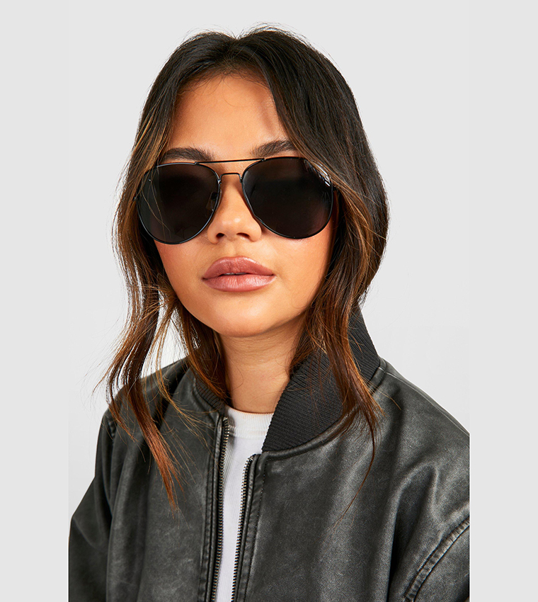 Black Frame Aviator Sunglasses