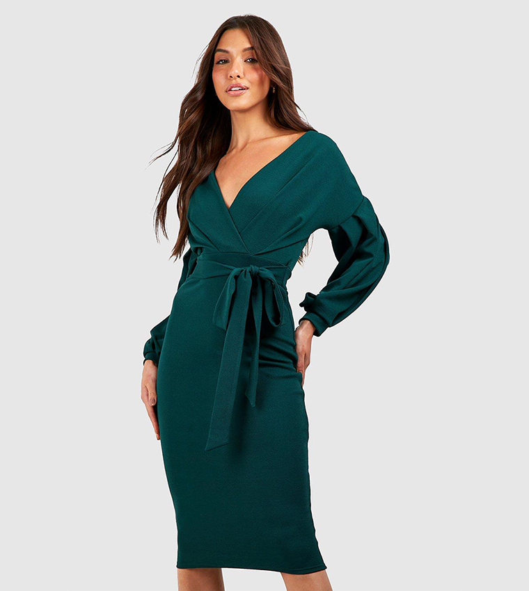 Bottle green wrap dress hotsell