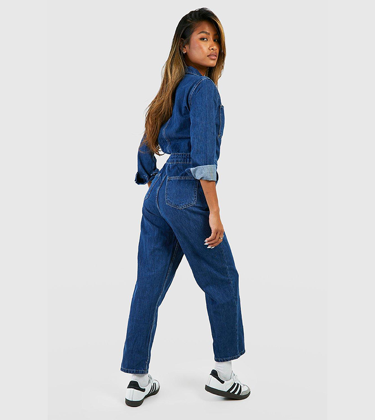 Denim cheap plunge jumpsuit