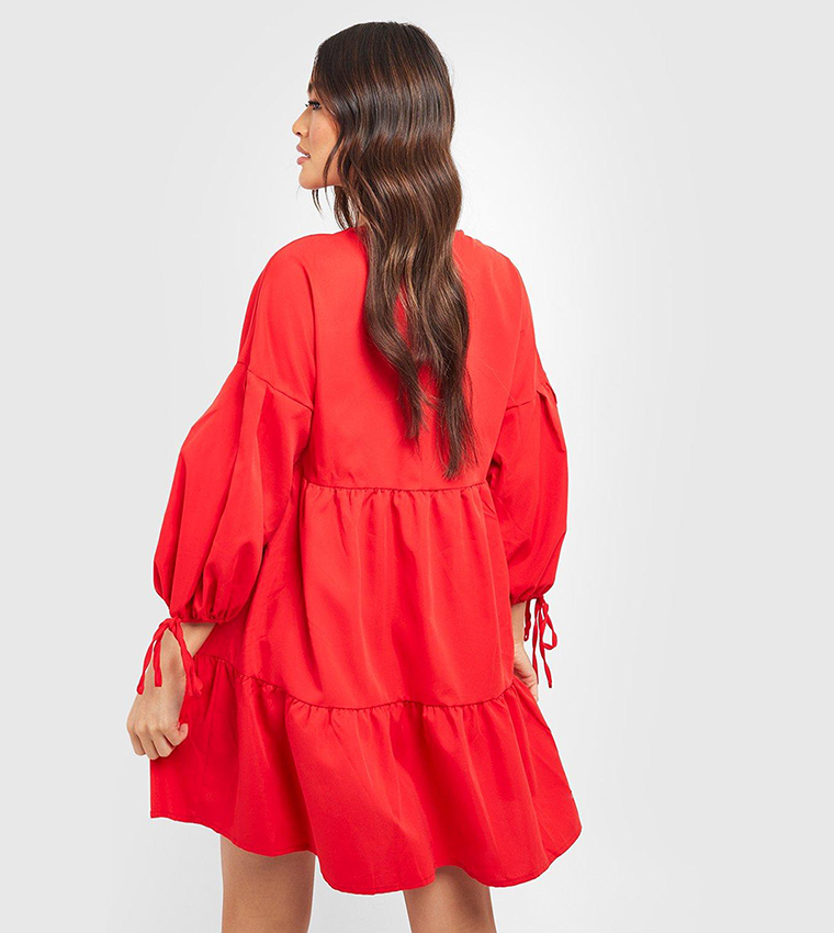 Buy Boohoo Button Through Smock Dress In Red 6thStreet Kuwait