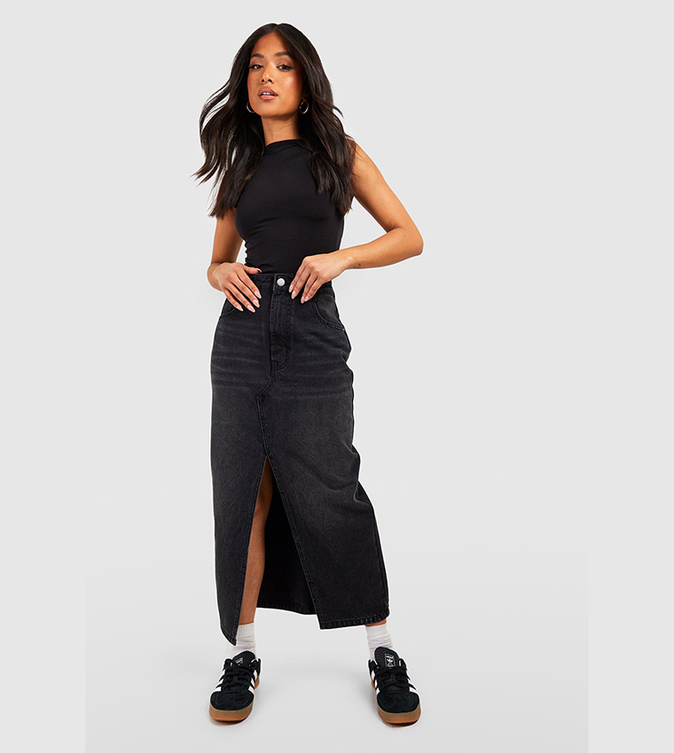 Black maxi 2025 skirt front split