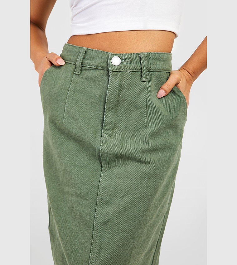 Shape Khaki Denim Disco Midaxi Skirt | Shape | PrettyLittleThing