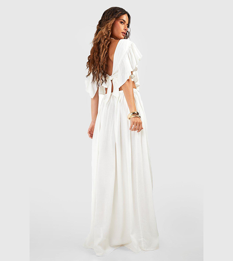 Ruffle Sleeves Crop And Thigh Split Maxi Skirt Set