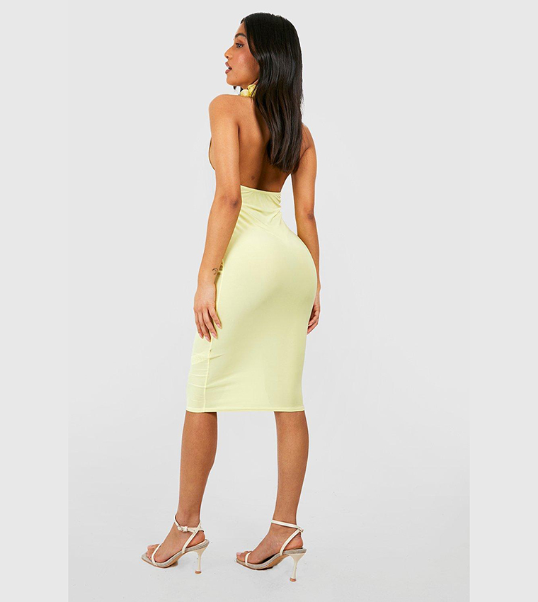 Slinky Double Layer Ruched Strappy Midi Dress