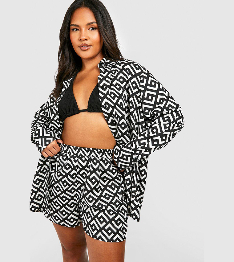 Buy Boohoo Mono Geo Print Shirt And Shorts Co Ord Set In Black 6thStreet Kuwait