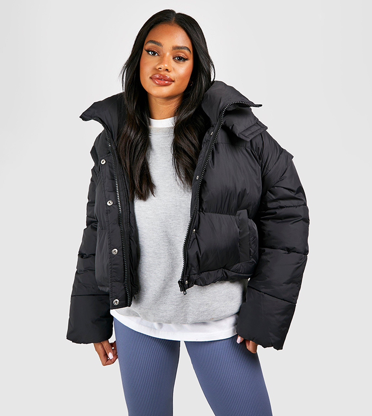 Buy Boohoo 4 In 1 Detachable Oversized Puffer Jacket In Black ...