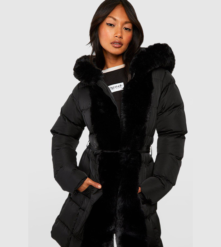 Panel faux clearance fur jacket black