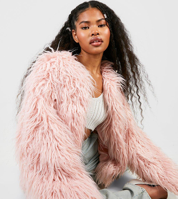 Buy Boohoo Mongolian Faux Fur Coat In Pink