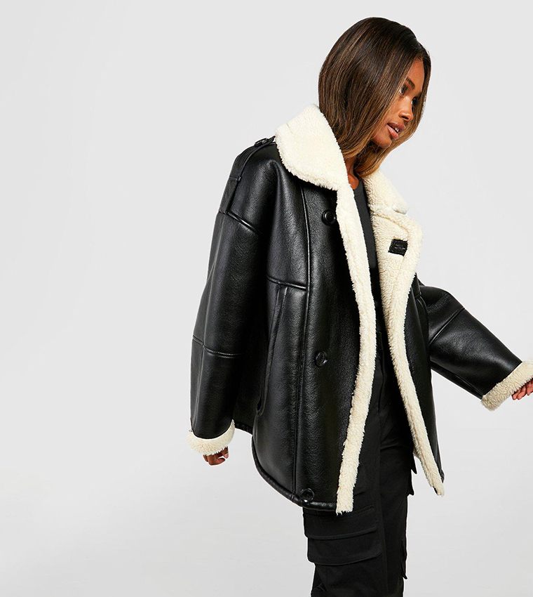 Oversized black 2024 aviator jacket