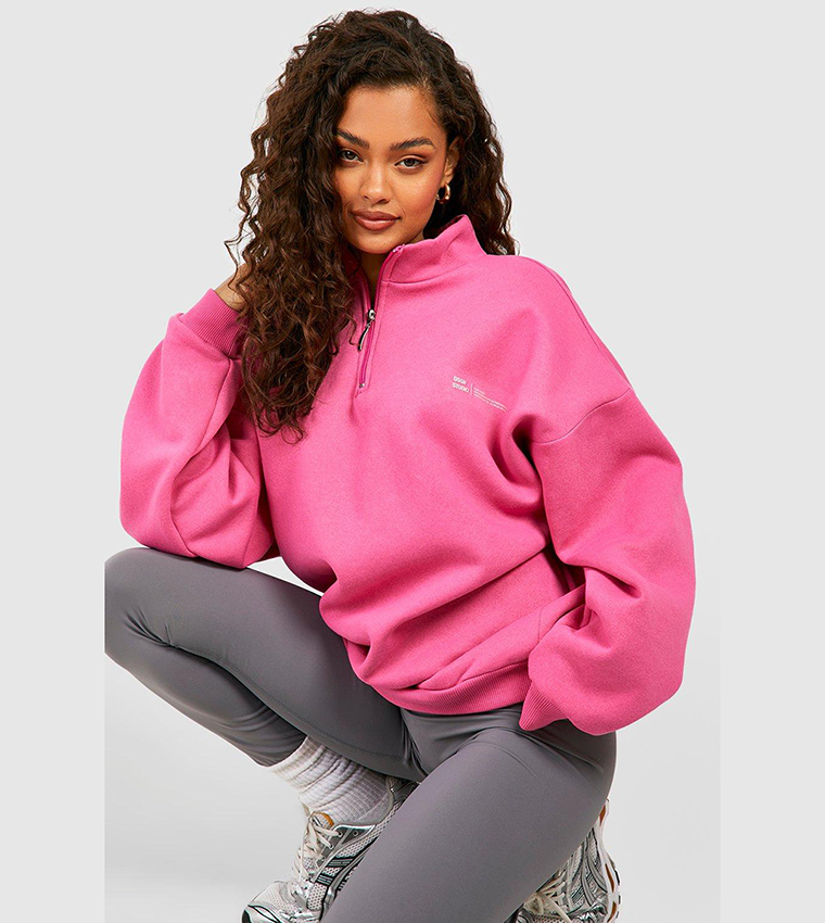 Buy Boohoo Text Slogan Oversized Half Zip Sweatshirt In Hot Pink 6thStreet Bahrain