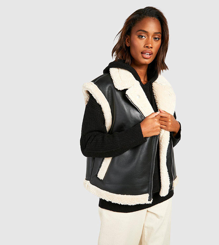 Womens fleece gilet sale with leather trim