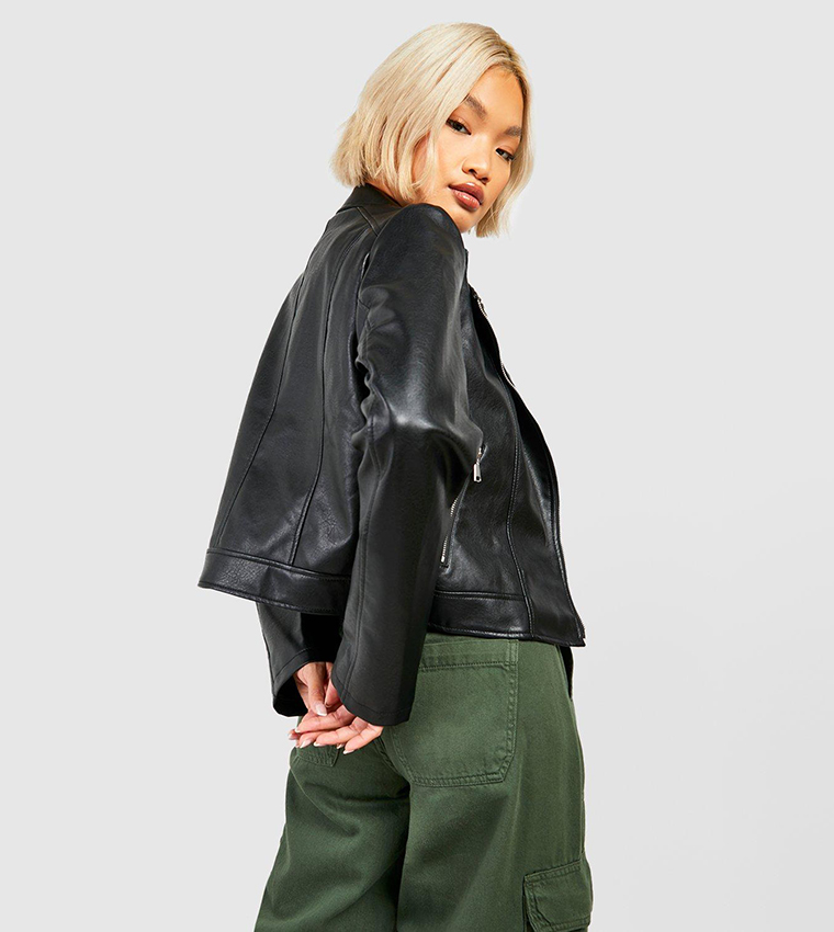 Buy Boohoo Faux Leather Biker Jacket In Black 6thStreet Kuwait