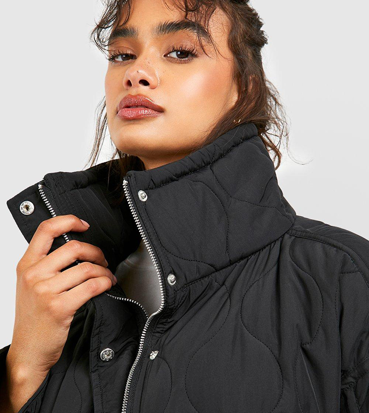 Quilted Toggle Detail Funnel Neck Puffer Jacket