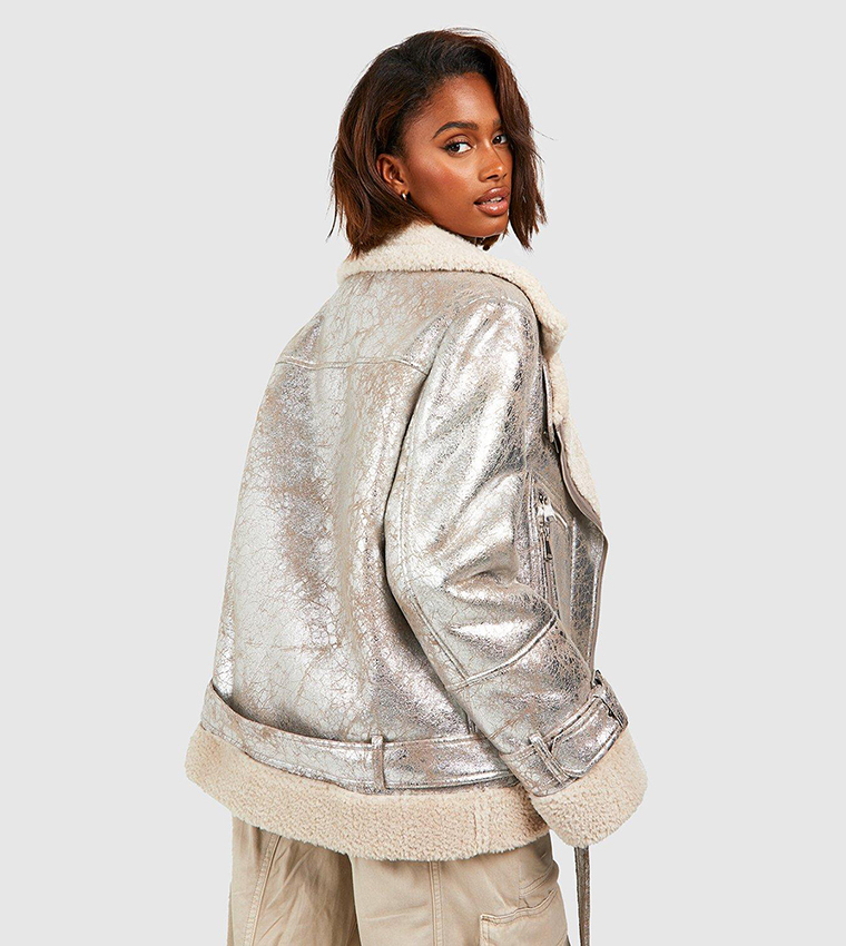 Metallic shop aviator jacket