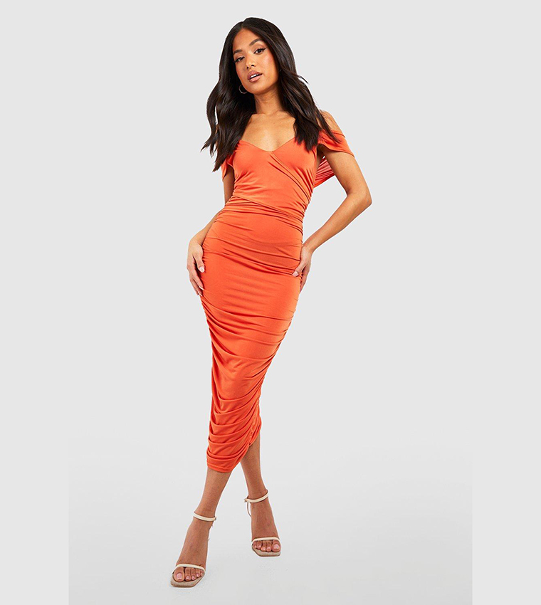 Orange 2024 ruched dress