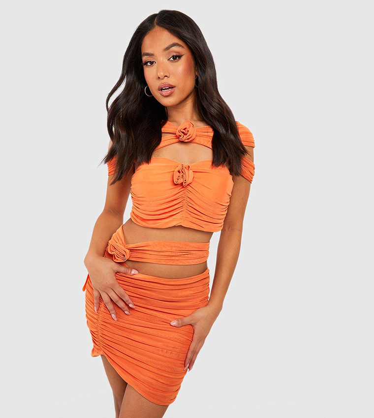 Orange ruched shop skirt