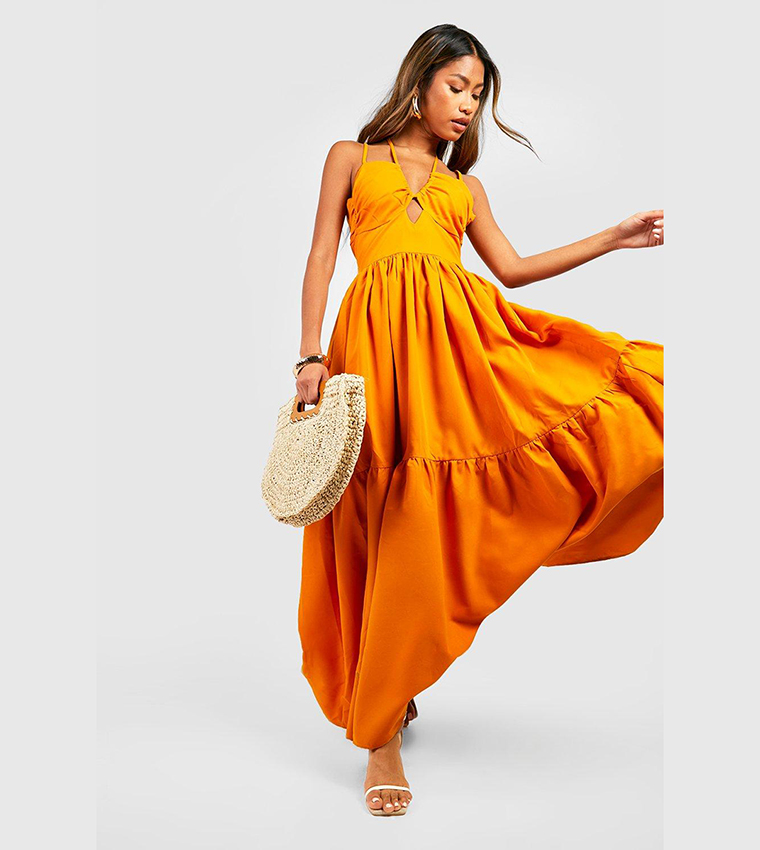 Buy Boohoo Poplin Tiered Maxi Dress In Orange | 6thstreet Qatar