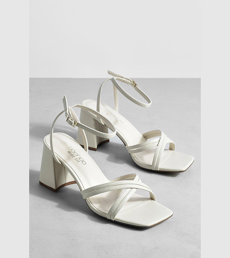 Buy Boohoo Outlet Wide Fit Mid Block Crossover 2 Part Heel Sandals In White 6thStreet Bahrain