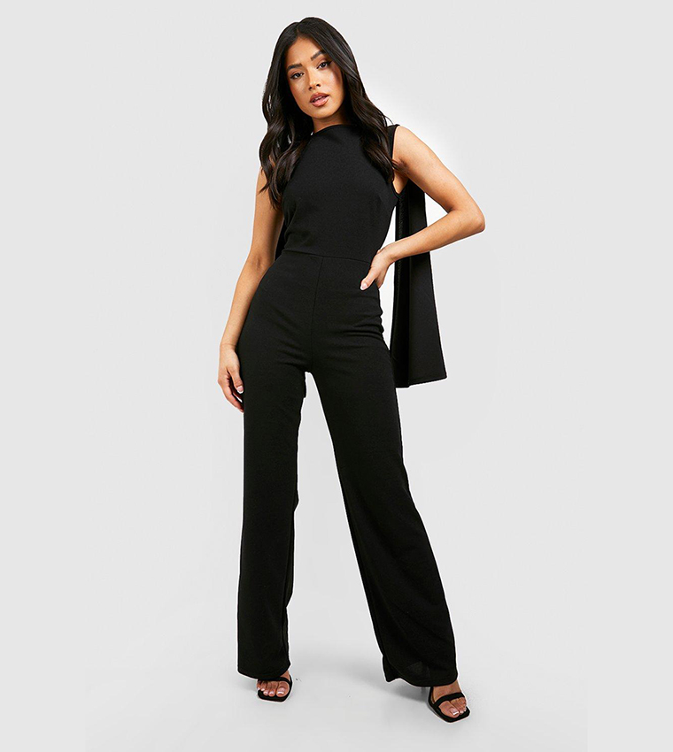 Buy Boohoo Cape Sleeves Jumpsuit In Black