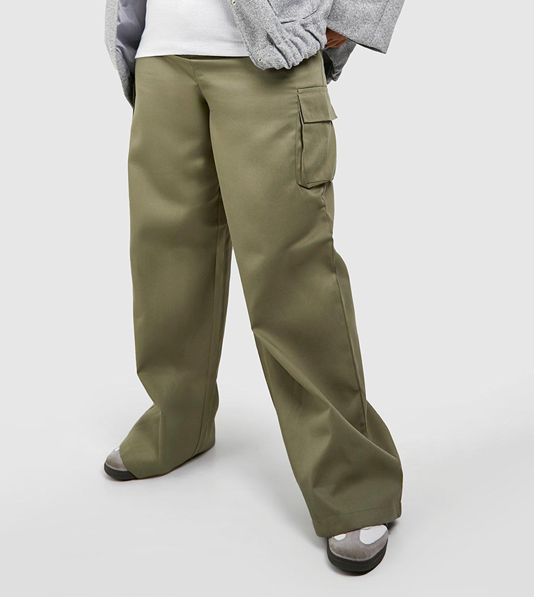 Twill Wide-Leg Cargo Pants